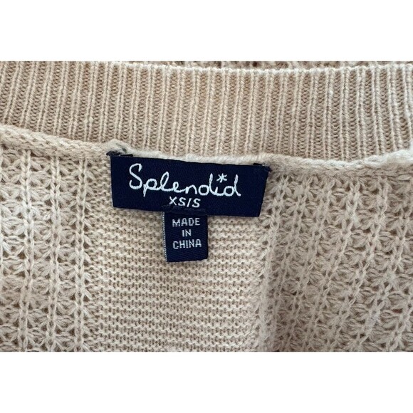 Splendid Short Sleeve Boxy Sweater Wool Blend Lightweight Beige Ivory Women's Sm - Picture 5 of 12